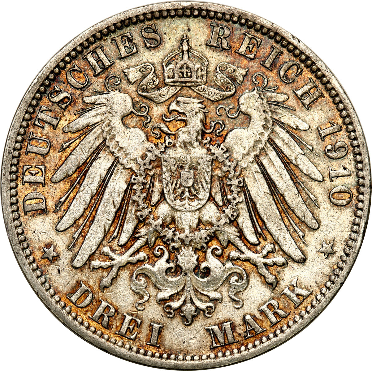 Niemcy. 3 marki 1910 J, Hamburg